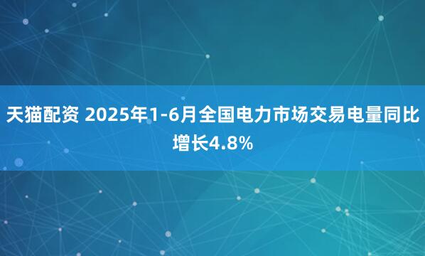 天猫配资 2025年1-6月全国电力市场交易电量同比增长4.8%